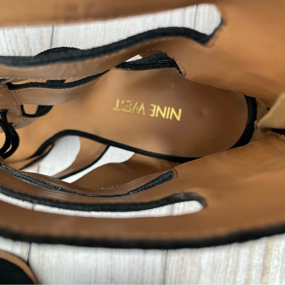 Nine West Highland Lace Up Black Leather Block Heel Booties Size 10 M - Picture 6 of 9